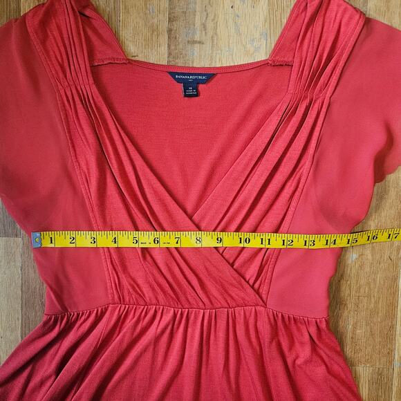 Banana Republic Dress Size 10 Orange Sheer Short Sleeve Wrap Fit Flare Midi Fall - Picture 7 of 9